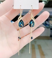 Blue Crystal Tassel Peacock Long Earrings