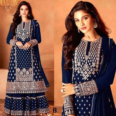 Blue Sequined Sharara Style Salwar Kameez (BSB03)