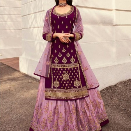 Unstitched Purple Georgette Embroidered Party Dress (UPG8)