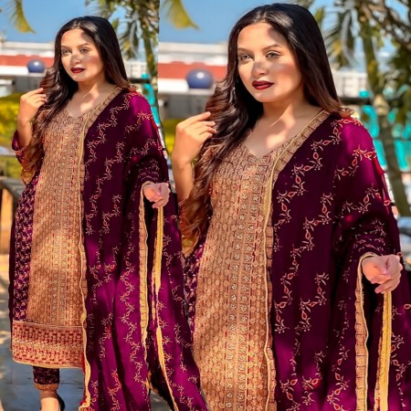 Weightless Purple Georgette Heavy Embroidered Salwar Kameez (HP36)