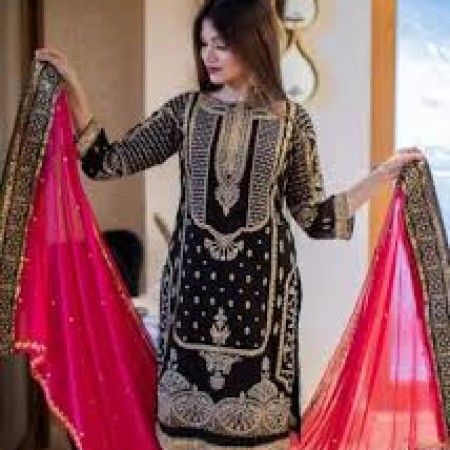 Fepic premium Black Color Indian Georgette 4 Piece Party Shalwar Kameez (HRB08)