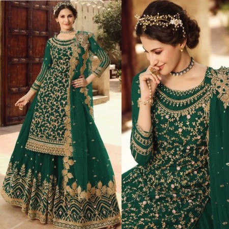 Party Wear ChiniGura Fabric Embroidered Sharara Suit (GS12)
