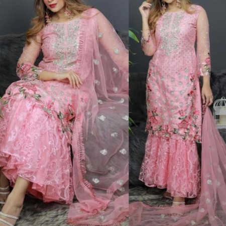 indian rishika soft silk Net embroidery gharara (NM11)