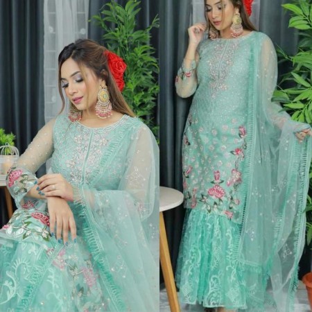 indian rishika soft silk Net embroidery gharara (NL11)