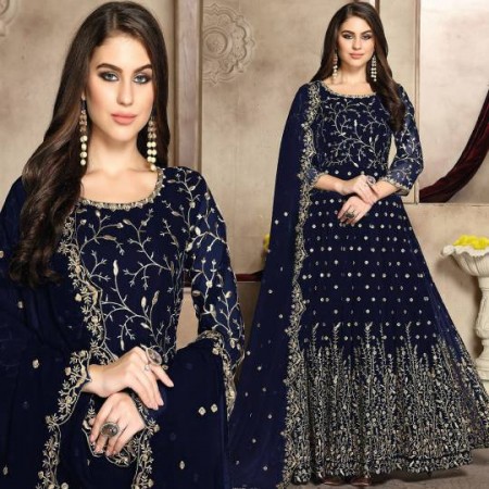 Georgette Navy-blue Embroidery Work Anarkali Suit (DNU04)