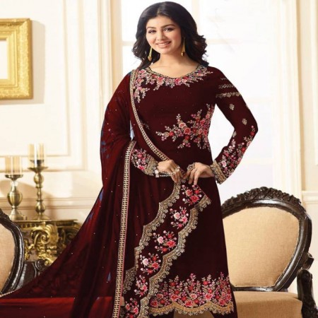 Ayesha Takia New Design Georgette Embroidery Churidar Salwar Suit Maroon (DMAN01)
