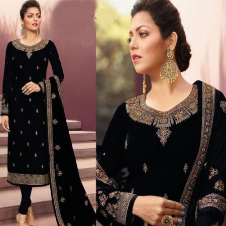 Black-Georgette Heavy Embroidered Work Style Churidar Suit (DB06)