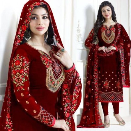 Ayesha Takia Maroon Georgette Embroidery Churidar Salwar Kameez (DMA01)