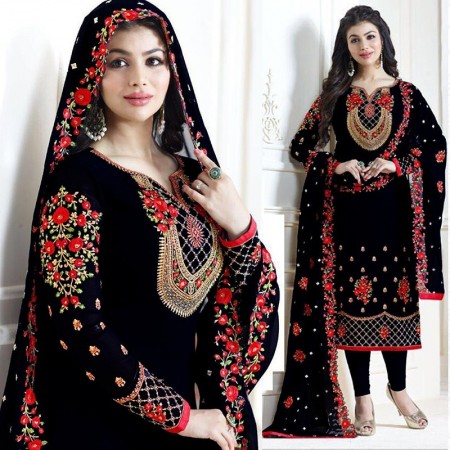 Ayesha Takia Black Georgette Embroidery Churidar Salwar Kameez (DBA01)